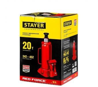 Домкрат гидравлический бутылочный "RED FORCE", 20т, 242-452 мм, STAYER 43160-20