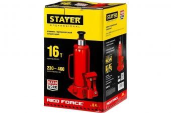 Домкрат гидравлический бутылочный "RED FORCE", 16т, 230-460 мм, STAYER 43160-16