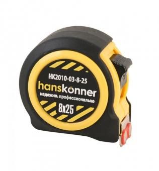Рулетка Hanskonner HK2010-03-8-25, 8x25, 2 стопа, супер мощный магнит, в обрезиненном корпусе 