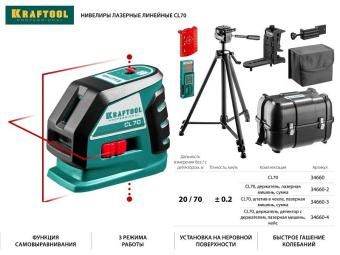 KRAFTOOL CL-70 нивелир лазерный , 20м/70м, IP54, точн. +/-0,2 мм/м